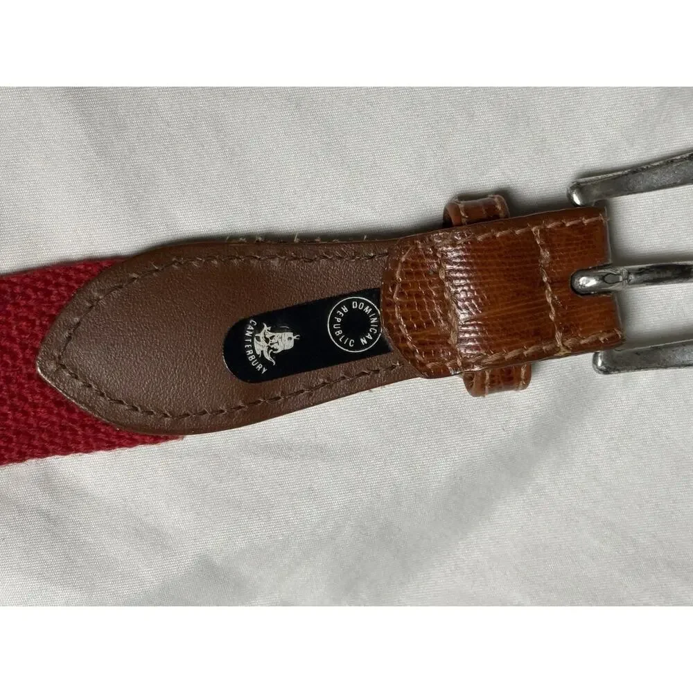 Canterbury Argyle Ribbon Club Belt Mens Size 40 Red Preppy Ivy Leather Tab